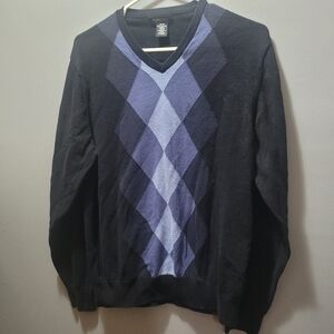 Van Heusen Black and Blue Argyle V Neck Sweater M